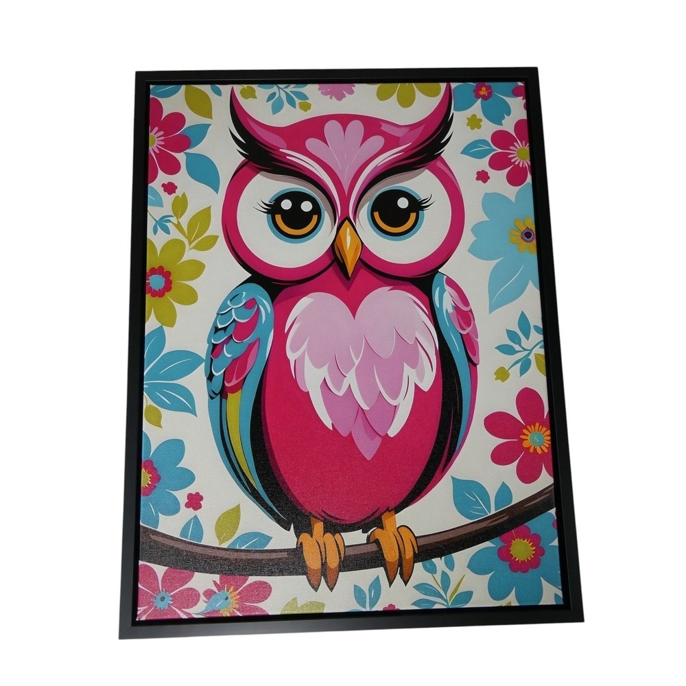 Colorful Owl & Floral Branch Limited Edition Wall Art Painting